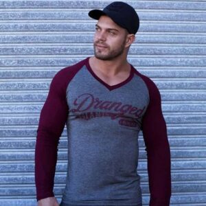 DRANGED Raglan V-Neck - Charcoal/Burgundy